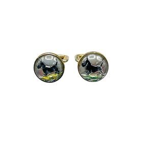Vintage Essex Intaglio Scottish Dogs Cufflinks Reverse Painted Rolled Plate Back